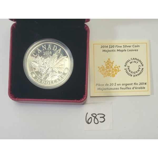 2014 RCM $20 SILVER COIN - MAJESTIC MAPLE LEAVES