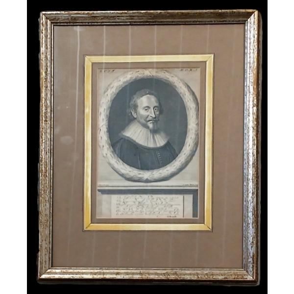 HUGO DE GROOT PORTRAIT BY MICHIEL JANSZ VAN MIEREVELT - FRAMED ENGRAVING