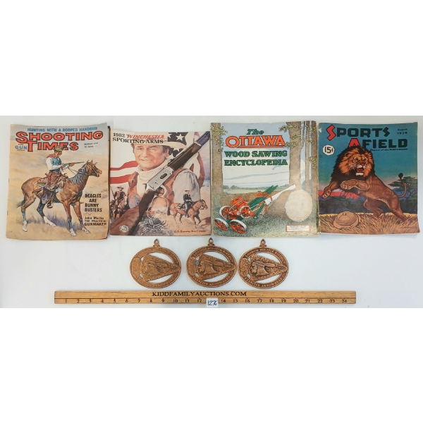 LOT OF 7 - 1983 LONDON MILITIA DISTRICT MEDALLIONS & VINTAGE MAGAZINES