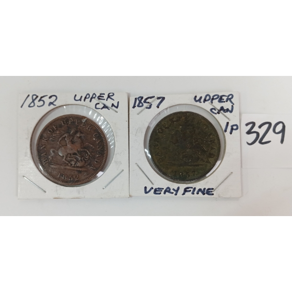 LOT OF 2 - 1852 & '57 UPPER CANADA CENTS