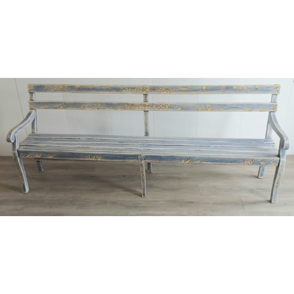 HAND PAINTED WOOD SLATTED BENCH