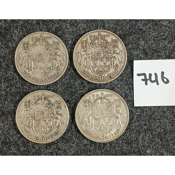 LOT OF 4 - 1944 CDN 50 CENT SILVER COINS