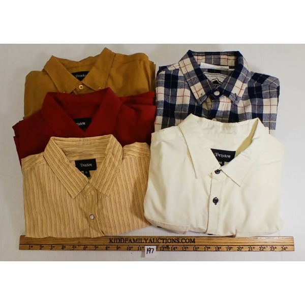LOT OF 5 - BRIXTON & PENFIELD MEN'S MEDIUM BUTTON-UP LONG SLEEVE SHIRTS