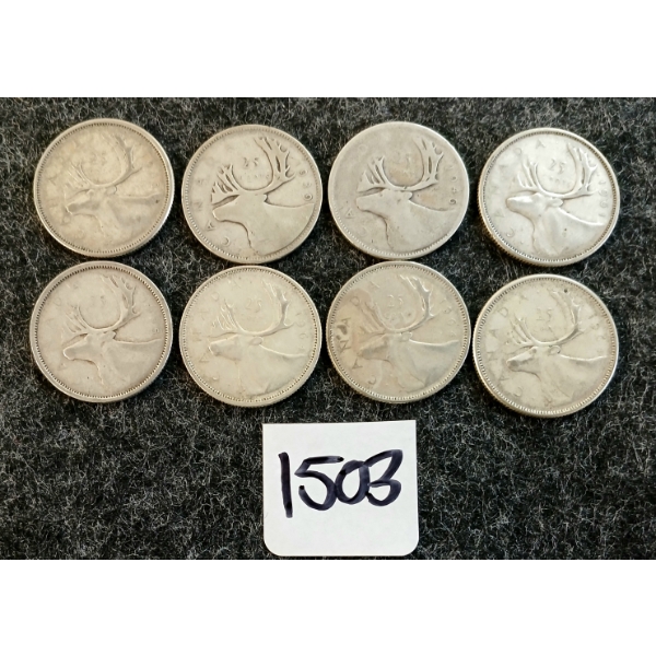LOT OF 8 - 1939-1964 CDN 25 CENT COINS