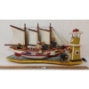 Image 1 : FOLK ART "LYDIA" BOAT & LIGHTHOUSE SCENE - W/ LIGHT