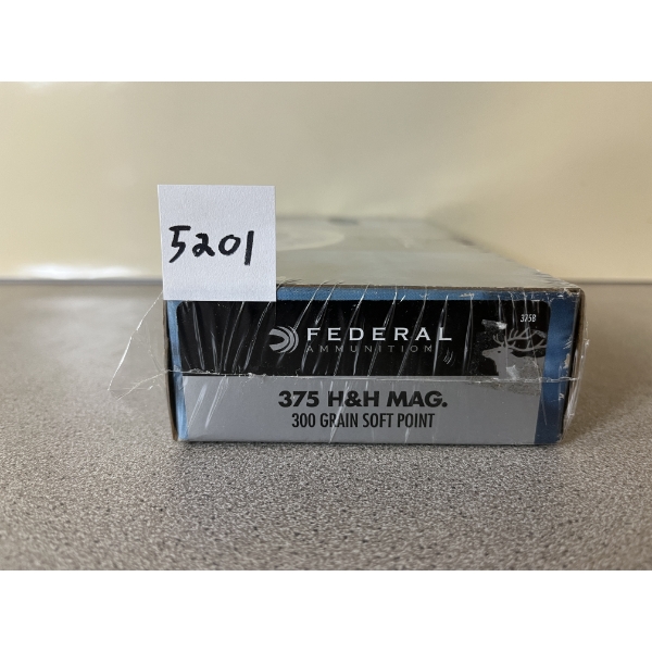 AMMO: 20X FEDERAL .375 H&H MAG 300GR. SOFT POINT - SEALED