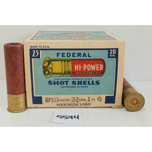 AMMO: 25X FEDERAL HI-POWER 20GA - 2 3/4IN - #6 SHOT - COLLECTIBLE BOX