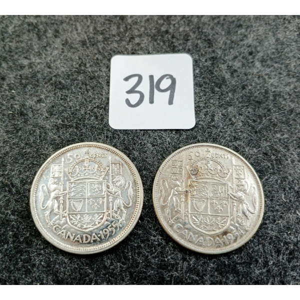 LOT OF 2 - 1954 & 1955 CDN 50 CENT COINS