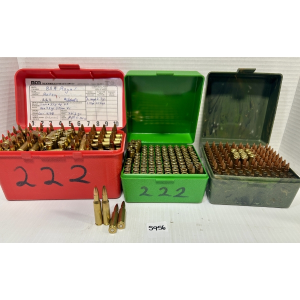 AMMO/BRASS: 153X .222 REM LIVE - RELOADS, 105X BRASS