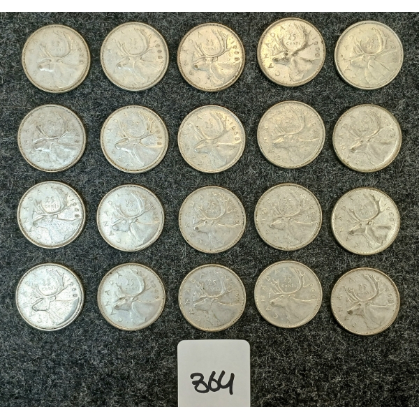 LOT OF 20 - 1968 CDN 25 CENT COINS 