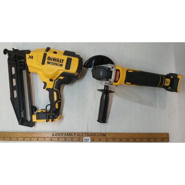 LOT OF 2 - DEWALT 16GA ANGLE NAIL GUN & 4-1/2" GRINDER
