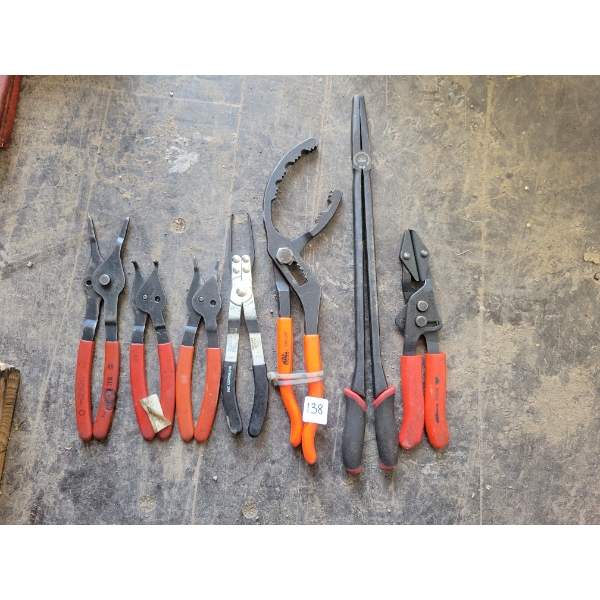 QTY OF MAC PLIERS - OIL FILTER, LONG REACH, SNAP RING