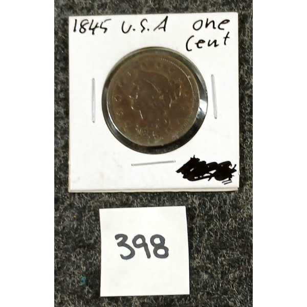 1845 U.S. BRAIDED HAIR LIBERTY LARGE CENT 