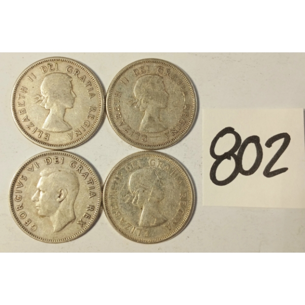 LOT OF 4 - 1943 CDN 25 CENT SILVER COINS