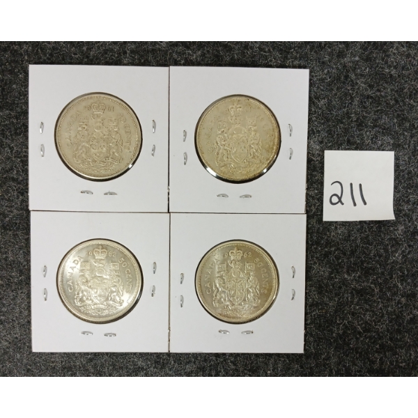 LOT OF 4 - 1961 & 1962 CDN SILVER 50 CENT PCS