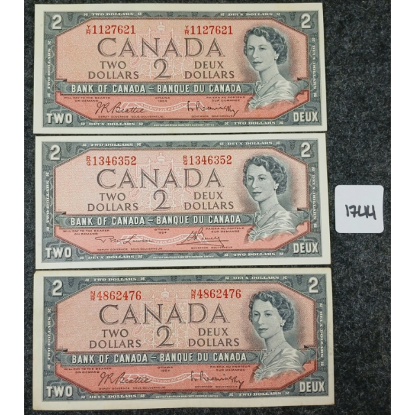 LOT OF 3 - 1954 CDN $2 BANKNOTES 