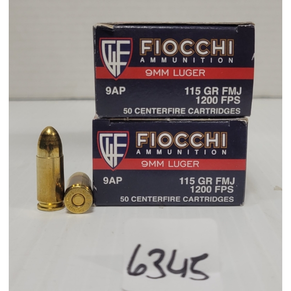 AMMO: 100X FIOCCHI 9MM LUGER - 115 GR. FMJ