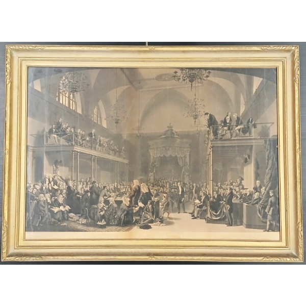 "VIEW OF THE HOUSE OF PEERS PYRING - THE TRIAL OF QUEEN CAROLINE" BY SIR GEORGE HAYTER