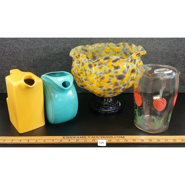 LOT  OF 4 - MURANO STYLE HAND-BLOWN GLASS BOWL, OXFORD-WARE PITCHER, ETC - MID 20TH CENTURY