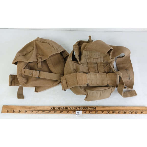 LOT OF 2 - WWII BRITISH PATTERN 1937 LEWIS GUN MAG POUCHES W/ NO. 4 MKII ENFIELD SPIKE BAYONET 