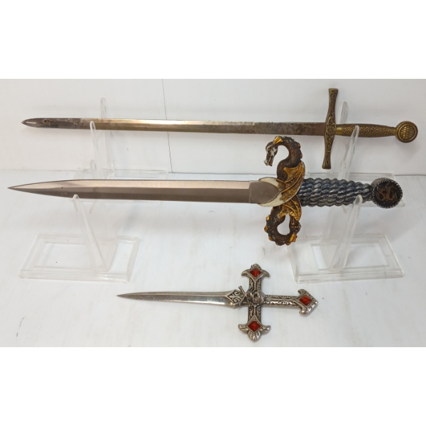 LOT OF 3 - DRAGON DAGGER, EXCALIBUR SWORD & GOTHIC LETTER OPENERS