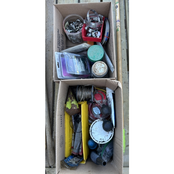 JOB LOT - HOSE CLAMPS, WIRE, TRAILER LIGHTS, ETC