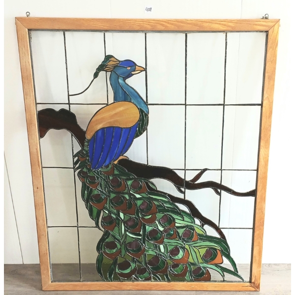 PEACOCK HANGING STAINED GLASS PC