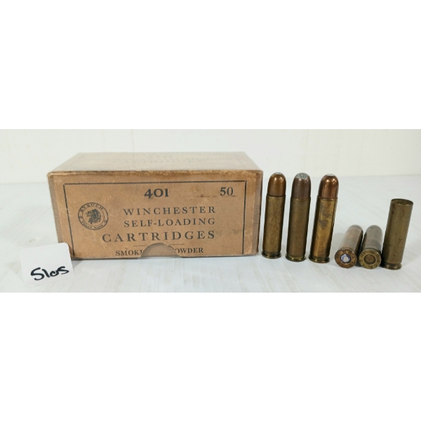 AMMO / BRASS: 5X PETERS .401 SL LIVE - 1X BRASS - INCL COLLECTABLE BOX