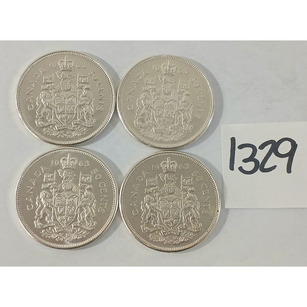 LOT OF 4 - 1963 CDN 50 CENT SILVER COINS