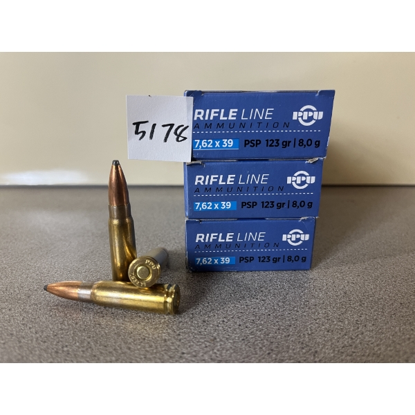 AMMO: 60X PPU 7.62X39 123GR. POINTED SOFT POINT