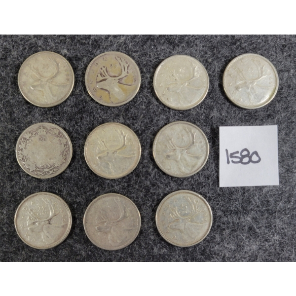 LOT OF 10 - 1942-1966 CDN 25 CENT SILVER COINS