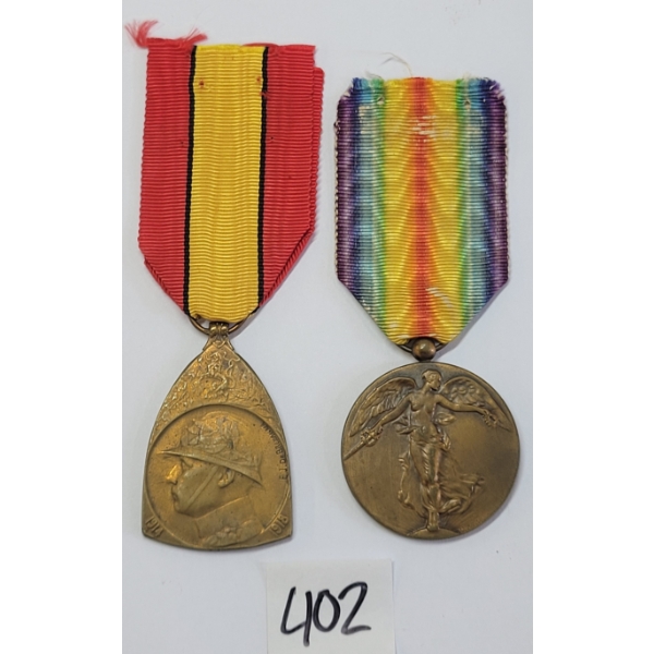 LOT OF 2 - WWI BELGIAN COMMEMORATIVE & VICTORY MEDALS