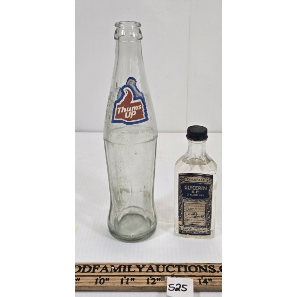 LOT OF 2 - THUMBS UP SODA  & COLONIAL GLYCERIN BOTTLES