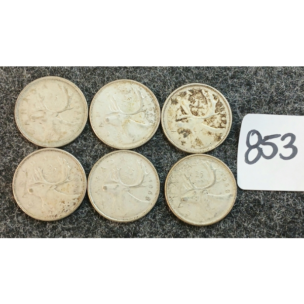 LOT OF 6 - 1968 CDN 25 CENT COINS