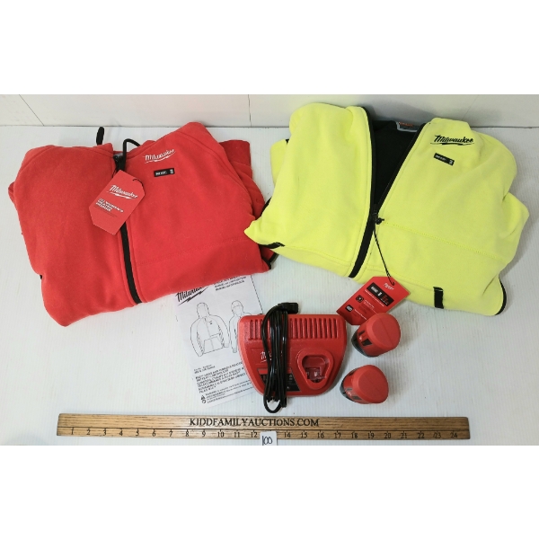 LOT OF 2 - MILWAUKEE M12 HEATED HOODIES W/ BATTERIES & CHARGER