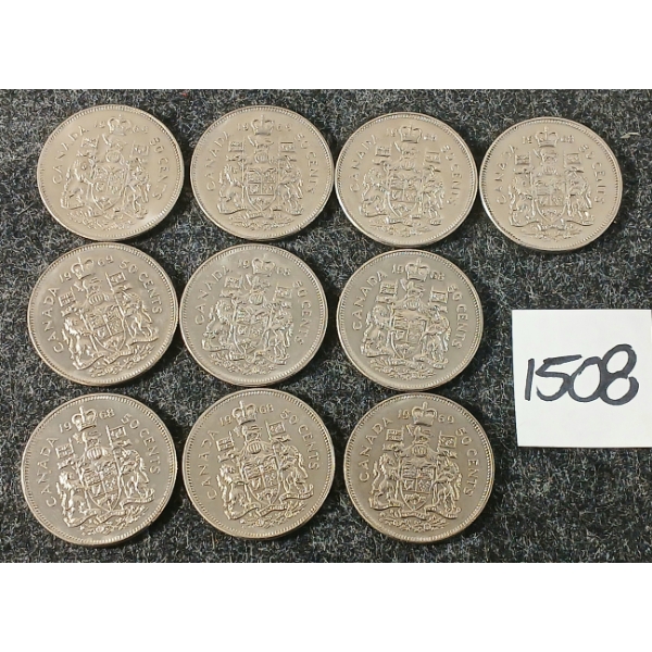 LOT OF 10 - 1968 & 1969 CDN HALF DOLLARS