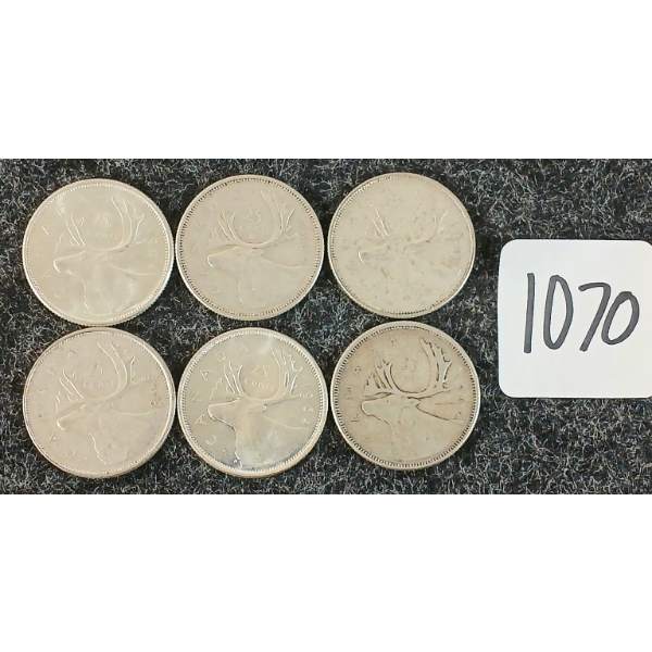 LOT OF 6 - 1964-1968 CDN 25 CENT COINS