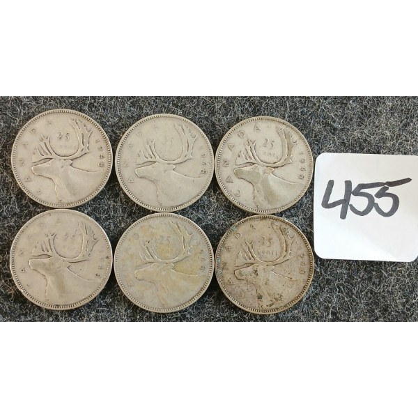 LOT OF 6 - 1948 CDN 25 CENT COINS