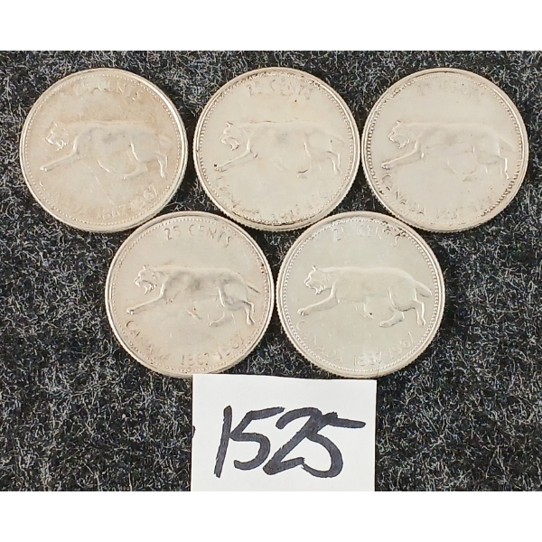 LOT OF 5 - 1967 CDN 25 CENT SILVER COINS