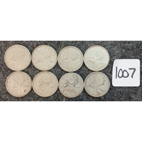 LOT OF 8 - 1941-1966 CDN 25 CENT COINS