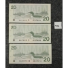 Image 2 : LOT OF 3 - 1991 CDN $20 BANKNOTES - SEQUENTIAL