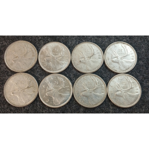 LOT OF 8 - 1968 CDN 25 CENT COINS