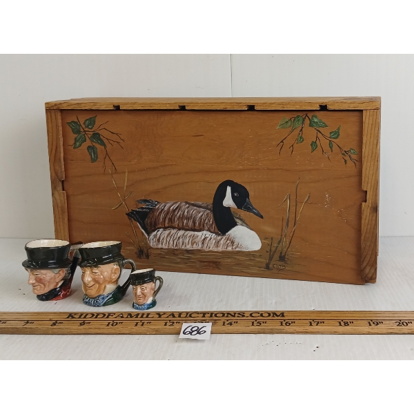 LOT OF 4 - WARNER PINE TRINKET BOX & MINIATURE TOBY MUGS