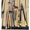 LOT OF 9 - WIRE CUTTER, AXE, SLEDGE, ETC