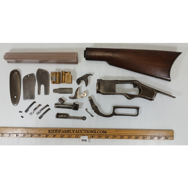 QTY OF MISC WINCHESTER MODEL 1873 GUN PARTS - .32 EXTRACTOR, FOREND, BUTT STOCK, ETC .