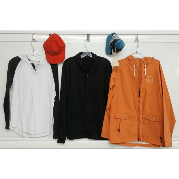 LOT OF 5 - MEN'S HODIES, JACKET & HATS - MFG POLER & ALL-DAY APPAREL
