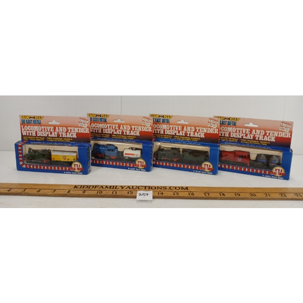 LOT OF 4 -  CHAMP ROAD DIECAST LOCOMOTIVE & TENDER W/ DISPLAY TRACK