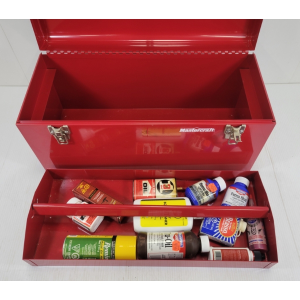 JOB LOT - MASTERCRAFT TOOLBOX W/ CONTENTS - INCL PERMA BLUE & REM OIL ETC