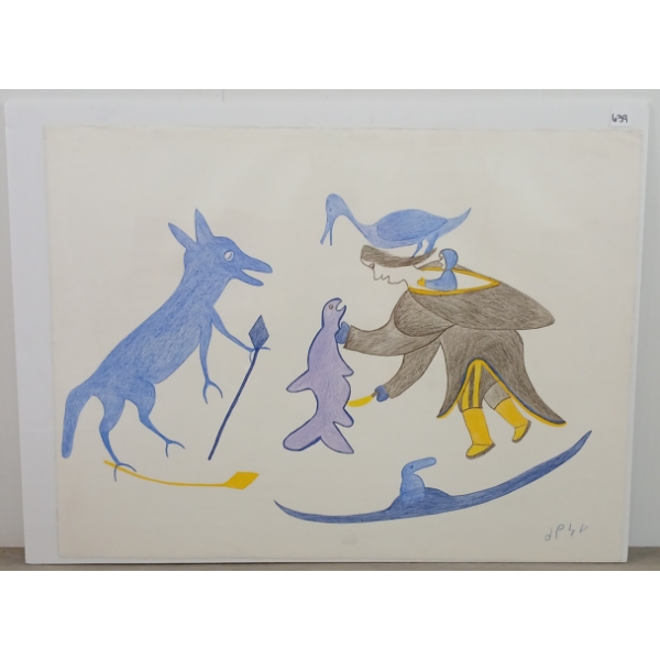 "WOMAN HAUNTED BY BIRD" BY MYRA KUKIIYAUT(1929 - 2006) - STENCIL