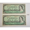 LOT OF 2 - 1954 CDN $1 BANKNOTES - SEQUENTIAL UNCIRCULATED